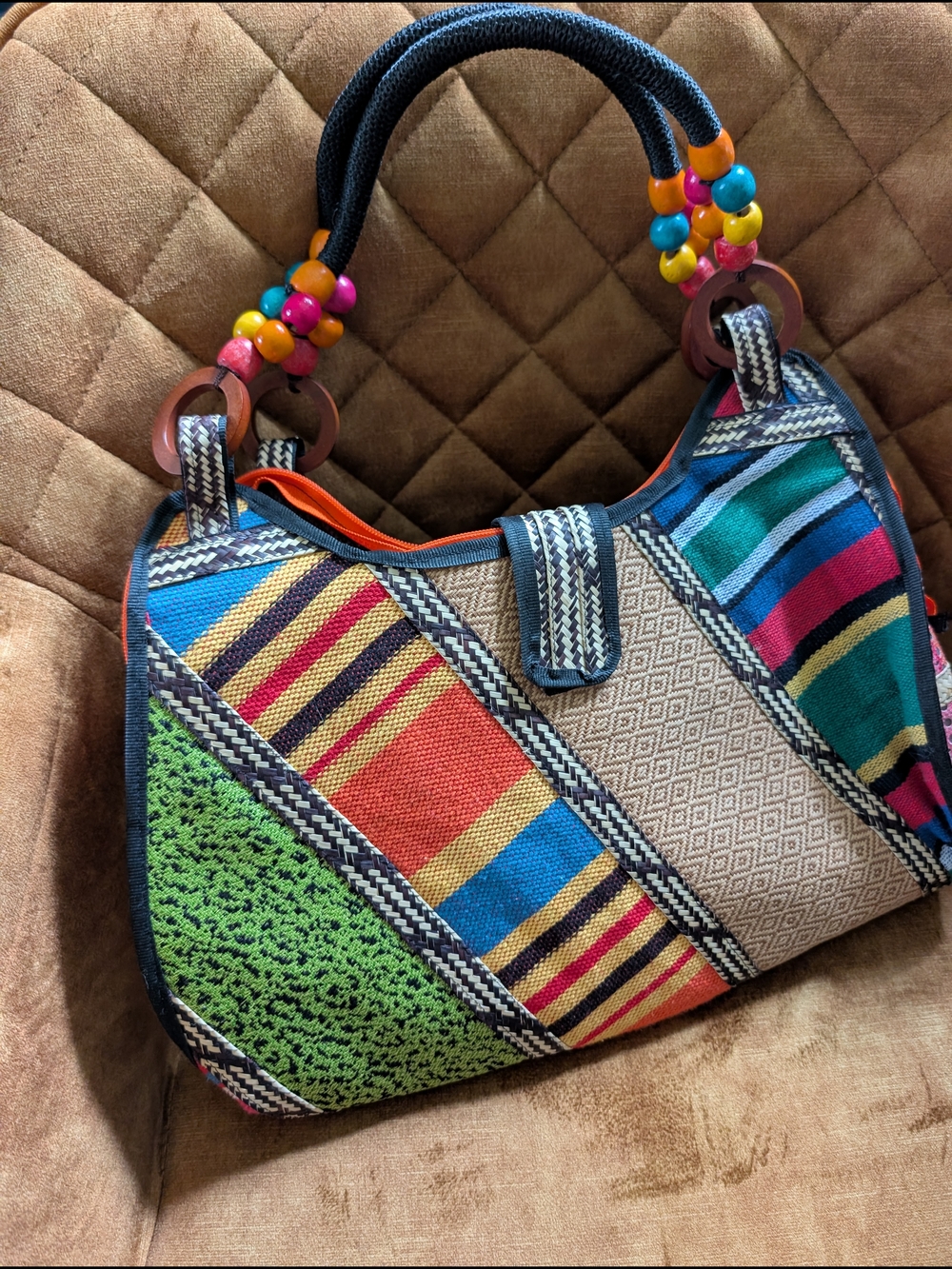 Colorful Striped Patchwork Shoulder Bag - Multicolor